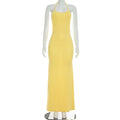 Women Clothing Autumn Solid Color Casual Sleeveless Backless Strap Slim Fishtail Maxi Dress