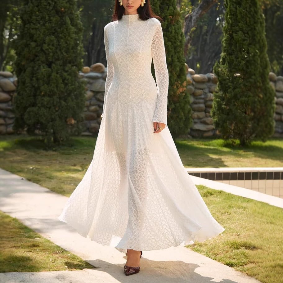 Bella Mia Autumn Winter Niche Design Beautiful Lace Slim Fit Slimming Wide Hem Maxi Dress Women — main product shot