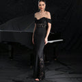 Spring Summer Women Clothing off Shoulder Lace Stitching Evening Dress Slim Sheath Maxi Dress