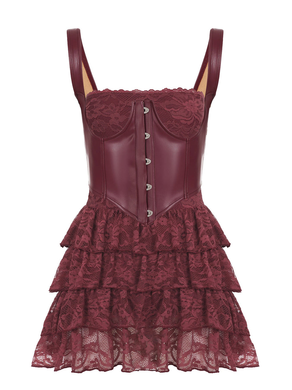 Bella Mia Sexy Leather Bra Strap Lace Stitching Puffy Tiered Dress Summer Set — alternate view