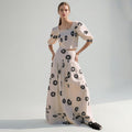 Bella Mia Korean Casual Summer Square Collar Puff Sleeve Peplum Top High Waist Print Skirt Set — detail and construction