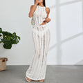Women Clothing Sexy Hollow Out Cutout Floral Texture Sleeveless Skirt Set Beach Cover up Long Skirt