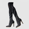 High Heel Pointed Toe Stretch Socks Rhinestone Pattern Stiletto Outdoor Sexy Women Shoes