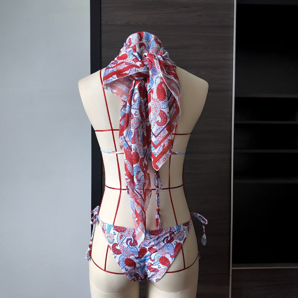 Printed Lace up Split Swimsuit Women Lace Sexy Bikini