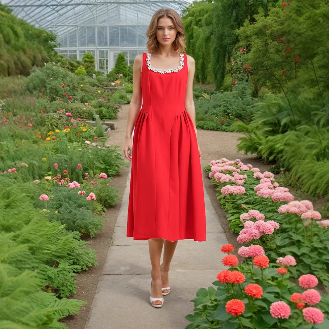 Bella Mia Entry Lux Elegant Dress Autumn Dinner Dress Diamond Embedded Pleating Slim Slimming Dress Women — lifestyle context
