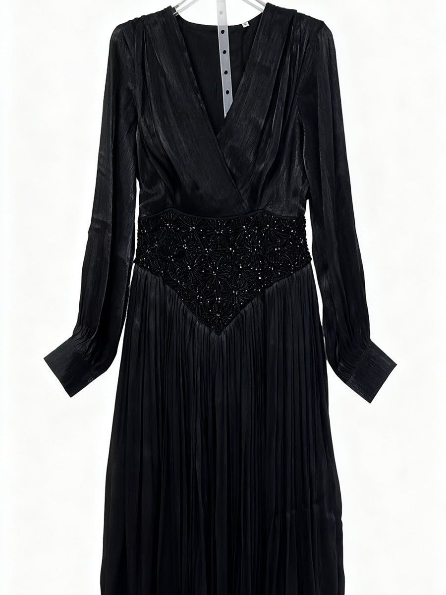 Bella Mia Elegant Long Sleeve Solid Color Diamond Dress Autumn High Grade Waist Slimming Dress Women — lifestyle context