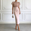 Fashionable Sheer Mesh Lace up Waist Controlled Top Strap Sheath Dress
