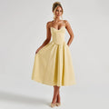 Fashionable Waist Strap Dress Spring Slim Fit Solid Color V neck Maxi Dress for Women