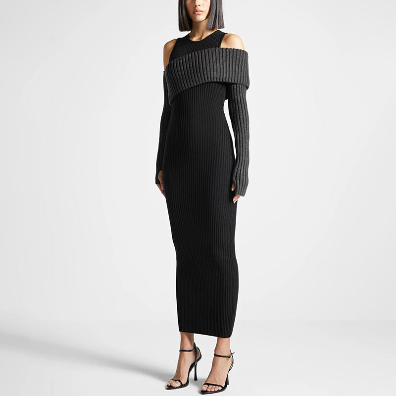 Bella Mia Autumn Elegant Slim Fit Slimming Patchwork Dress Socialite Knitted Dress for Women — lifestyle context