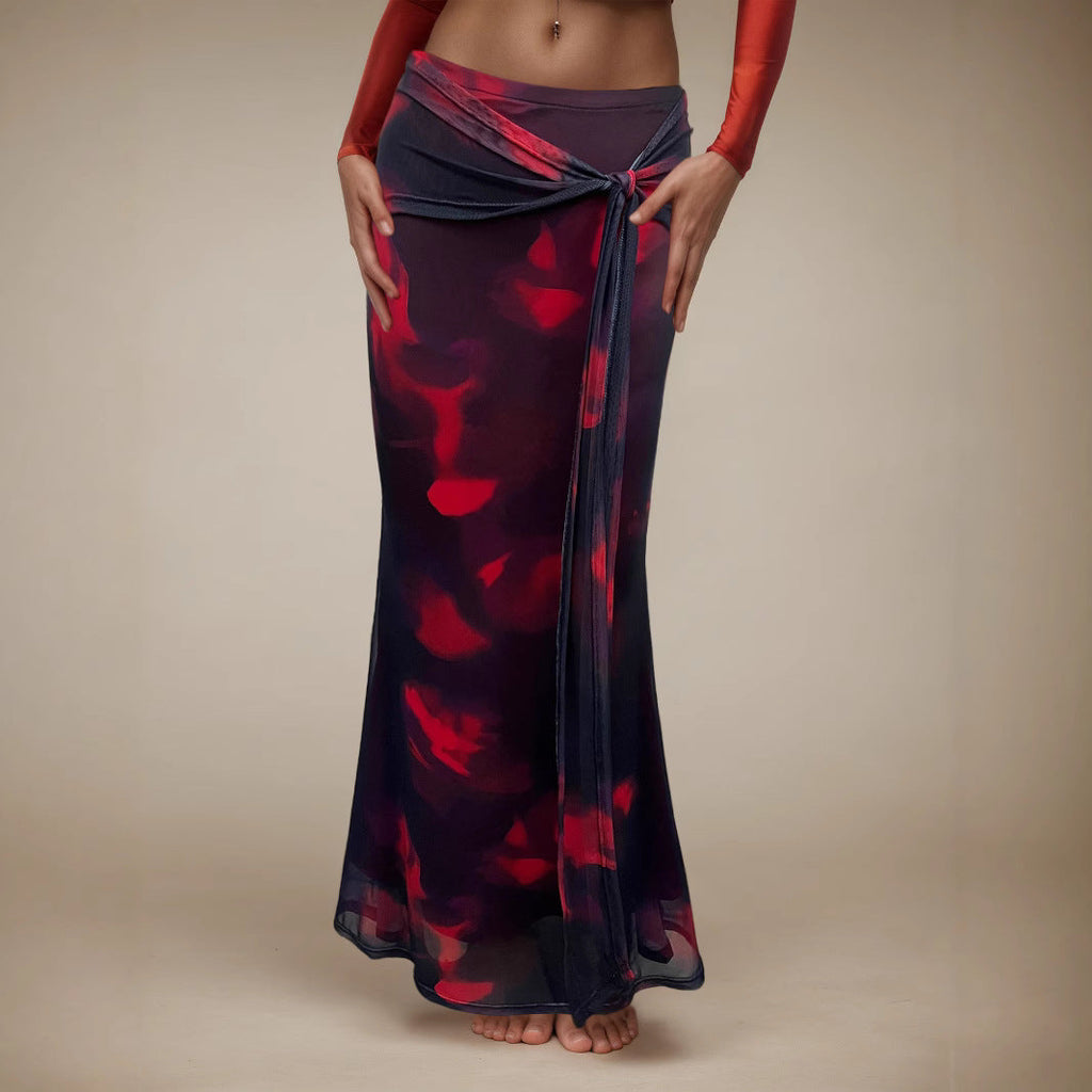 Summer Elegant Skirt Sexy Sexy Retro Printing Slim Fit Maxi Dress