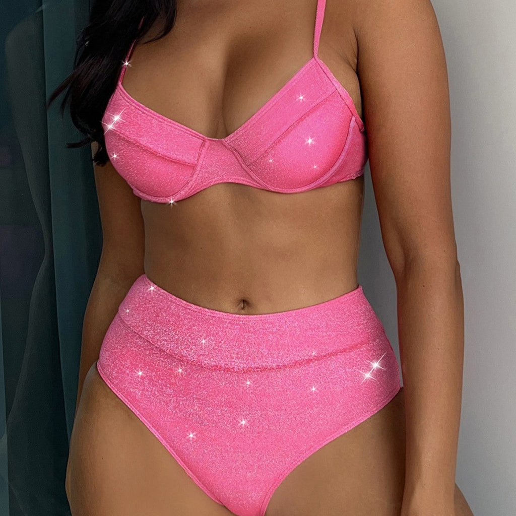 Bella Mia Women Seperated Swimwear Gold Silver Silk Sexy Steel Bracket High Waist Flash — main product shot
