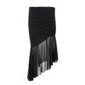 Sexy Sheer Mesh Stitching Irregular Asymmetric Skirt Street Pleated Midi Skirt for Women