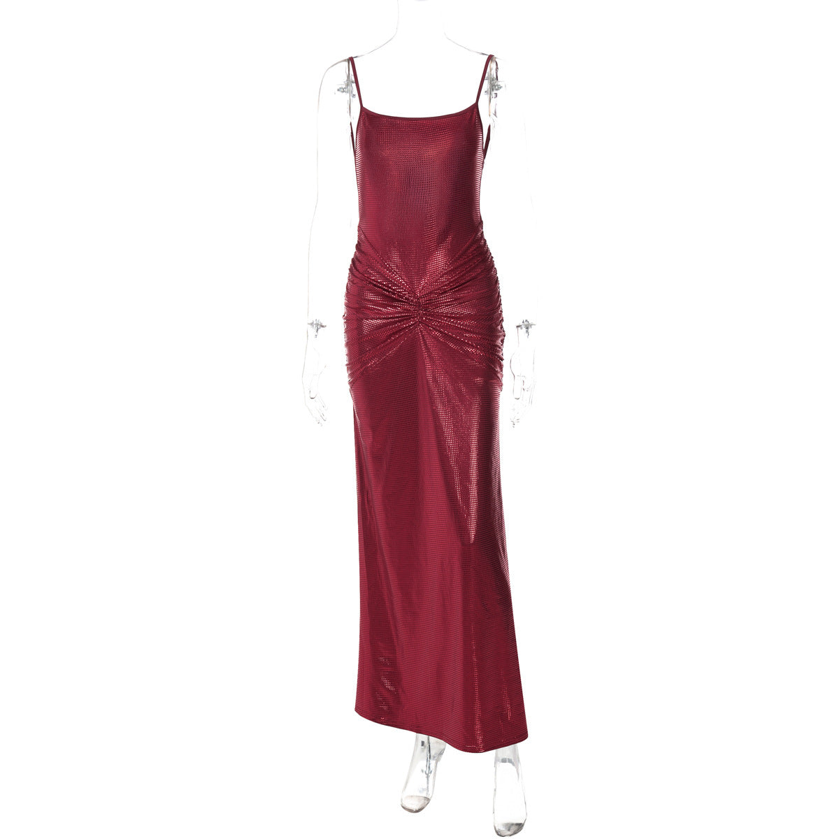 Summer Women Clothing Sexy Backless Bronzing Pleated Slim Fit Camisole Dress