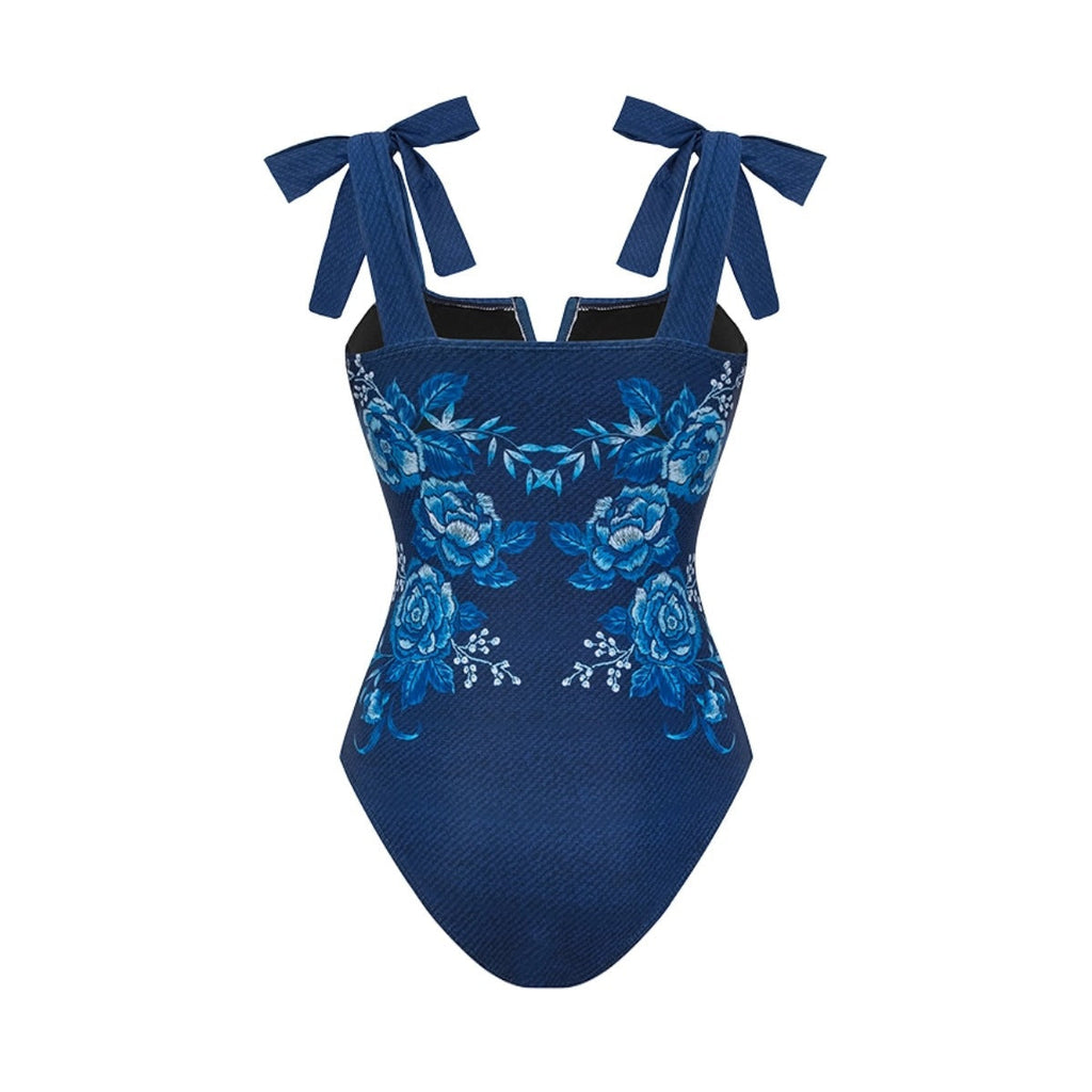 Swimsuit Blue Color Printed Vacation Swimsuit Women Skirt