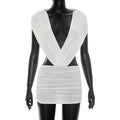 Women Clothing Summer Solid Color Sexy Deep V Plunge neck Sleeveless Backless Halter Pleated Dress