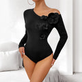 Three Dimensional Floral Body Shaping Corsets Women Outer Wear Sexy One Shoulder Cold Shoulder Long Sleeve Slim Fit Top