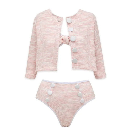 Bikini Pink Sweet Chanel High Waist Split Swimsuit Women