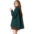 Women Long Sleeved Shirt Autumn Casual Loose Plaid Idle Contrast Color Cardigan Shirt
