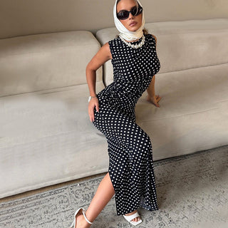 Women Wear Sleeveless Vest Slim Fit Slimming Fashionable Polka Dot Dress Elegant Sheath Dress