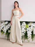Bella Mia Spring Slim Fit High Grade Slim Sexy White Beautiful High Waist Wide Leg Women Two Piece Sets — detail and construction