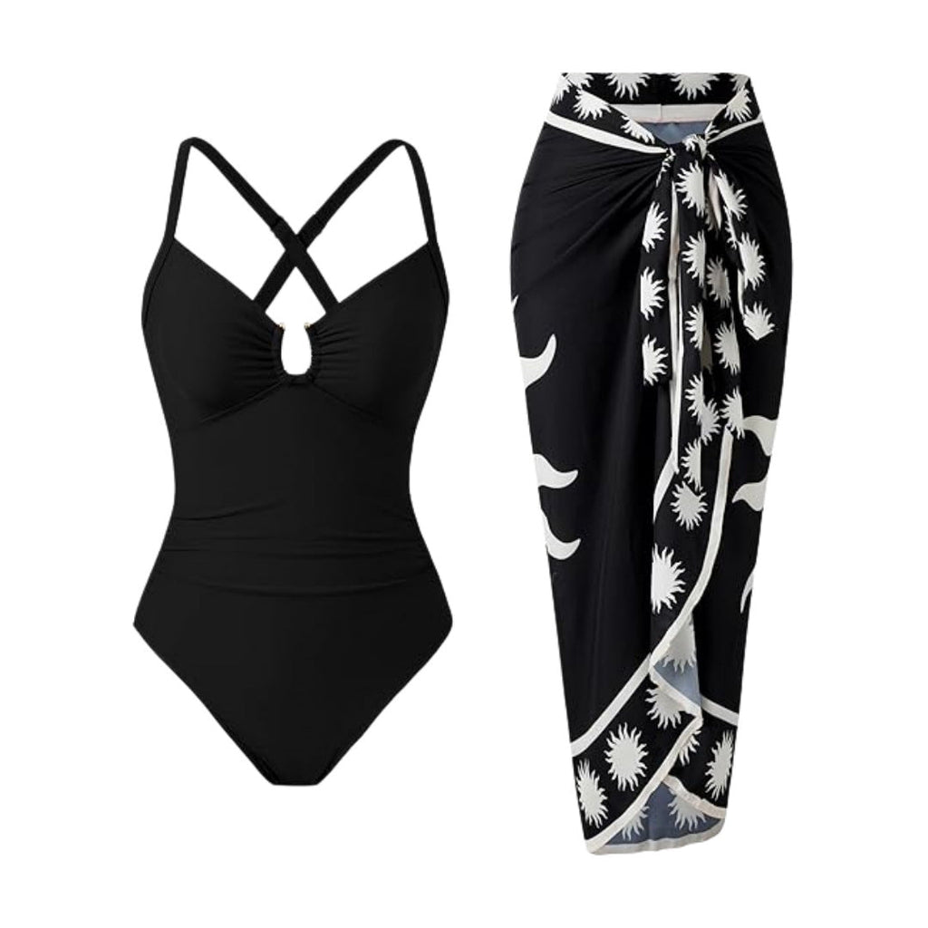 Bikini Print Siamese Conservative Swimsuit Wrap Skirt Two Piece Sets Swimsuit Women
