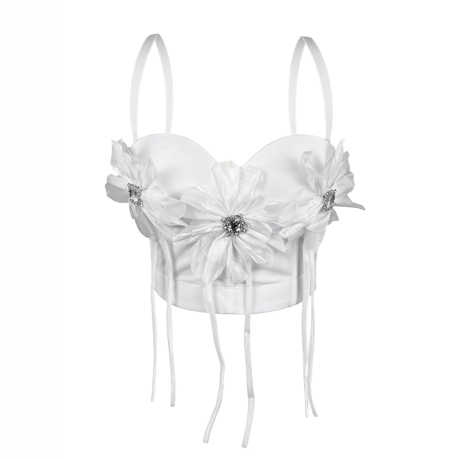 Handmade Floral Rhinestone Boning Corset Bra Slimming Slim Fit with Brassiere Pad Camisole Pure Want to Wear Boning Corset Top for Women