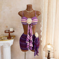 Swimwear Striped Mesh Three Piece Short Skirt Sexy Bikini Bikini Swimsuit