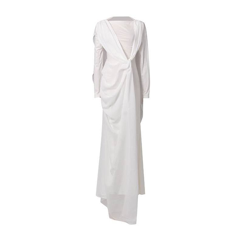 Bella Mia Spring Elegant Retro Twisted Chiffon Patchwork Long Waist Slimming Dress Women — detail and construction