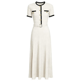 Summer Ladies Internet Popular Slim Fitting Figure Flattering Belt Short Sleeve Long Pattern Dress Women