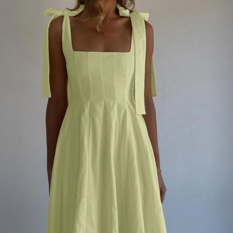 Women Clothing Suspenders Dress Summer Sleeveless Square Collar Vest Dress Casual Dress
