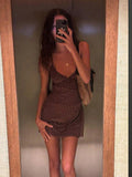 Women Polka Dot Print Back Lace up Sexy Spaghetti Strap Short Dress