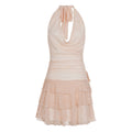 Sexy Swing Collar Lace Stitched Backless Dress Women Solid Color Halter Cake Dress