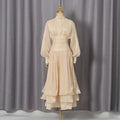 Bella Mia Spring Elegant Retro Lantern Sleeve Breasted Ruffled Maxi Dress Waist Slimming Dress — detail and construction