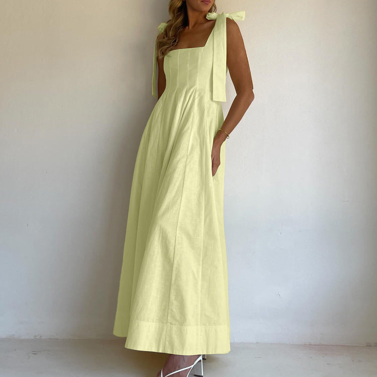Women Clothing Suspenders Dress Summer Sleeveless Square Collar Vest Dress Casual Dress