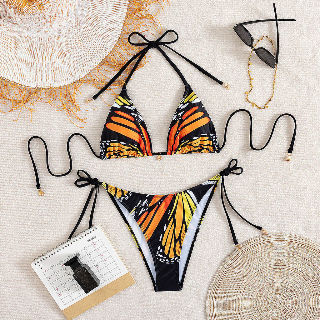 Bella Mia Bikini Swimsuit Women Sexy Butterfly Printed Halter Lace up Bikini Swimsuit — main product shot