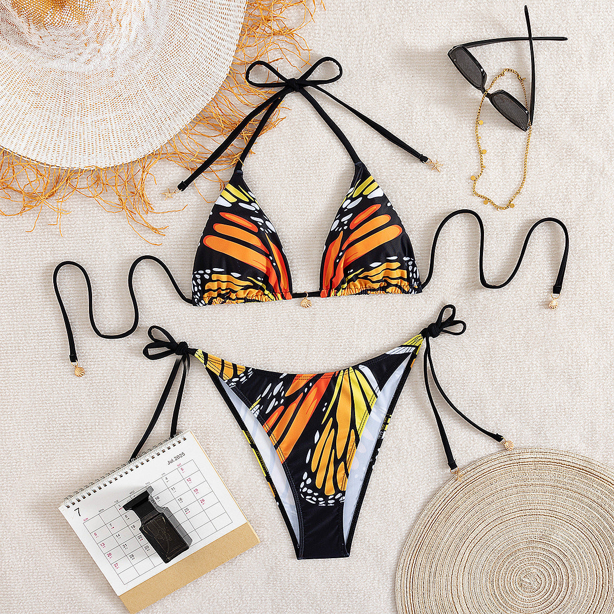 Bella Mia Bikini Swimsuit Women Sexy Butterfly Printed Halter Lace up Bikini Swimsuit — main product shot