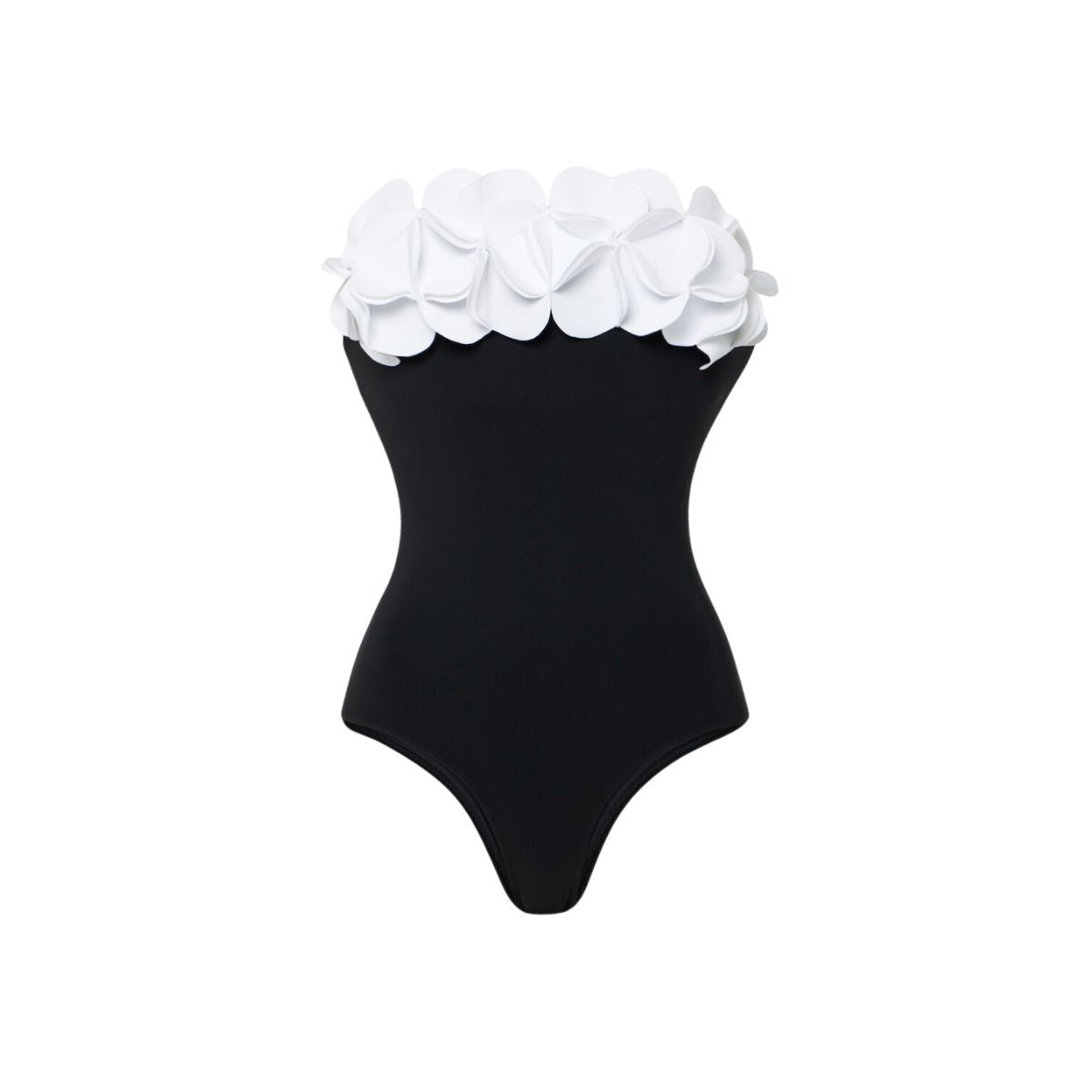Black White Contrast Color Minimalist Floral Decoration One Piece Swimsuit Women Two Piece Sets