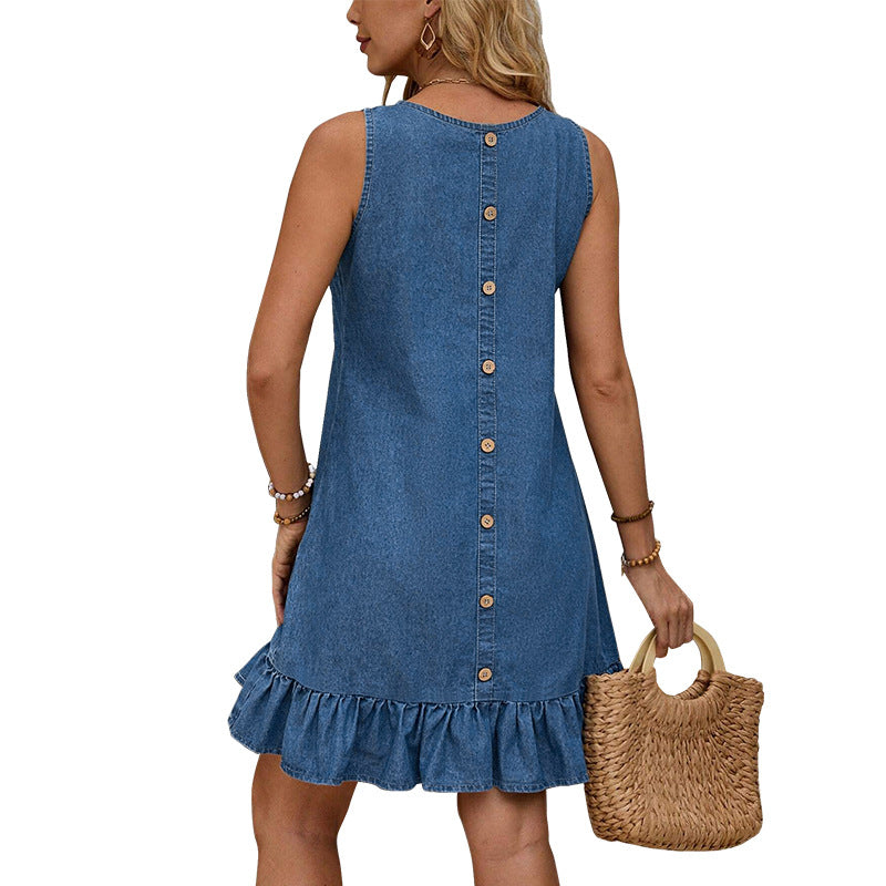 Women Clothing Summer Sleeveless Denim Dress