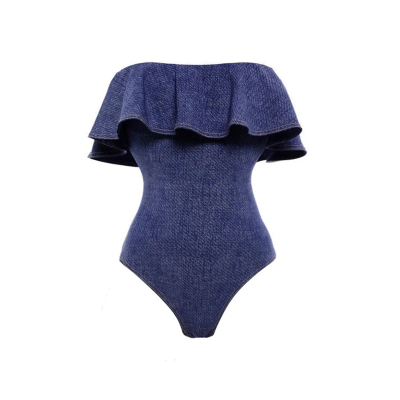 Bella Mia One Piece Swimsuit Women Beach Vacation Skirt Swimsuit — branding close-up