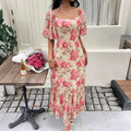 Square Collar Hip Dress Summer Ruffle Sleeve Evening Dress Lace up Backless Slim Mesh Dress