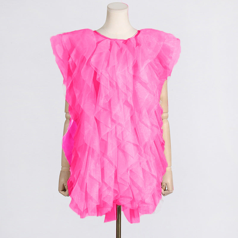 Bella Mia Irregular Asymmetric Ruffled Stitching See through Organza Sleeveless Sexy Dress Women — packaging or label