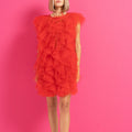 Bella Mia Irregular Asymmetric Ruffled Stitching See through Organza Sleeveless Sexy Dress Women — detail and construction