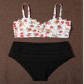 Plus Size Split Swimsuit Printed Cut Edge Contrast Color Women High Waist