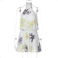Women Clothing Summer Printed I Halter Fitted Waist Backless Lace up Dress