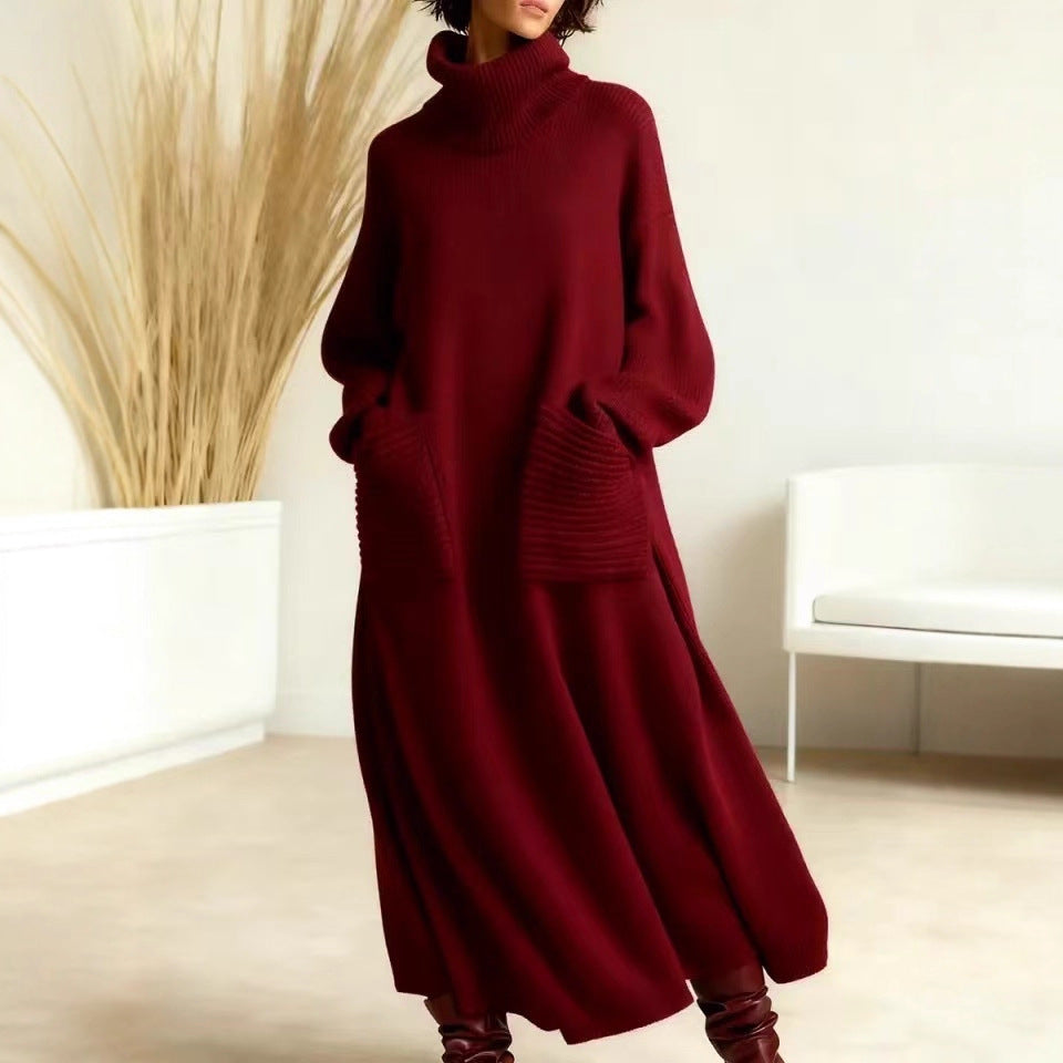 Bella Mia High Neck Woolen Dress Loose Woolen Coat — main product shot