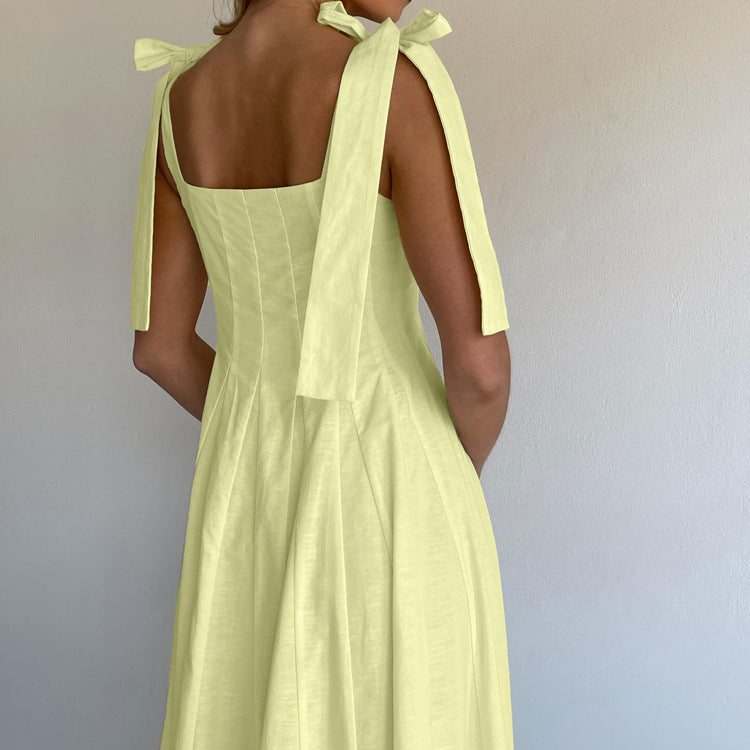 Women Clothing Suspenders Dress Summer Sleeveless Square Collar Vest Dress Casual Dress