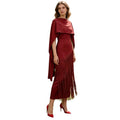 Bella Mia Spring Elegant Retro Faux Two Piece Long Skirt Shawl Design Tassel Dress Swing Dress Women — detail and construction