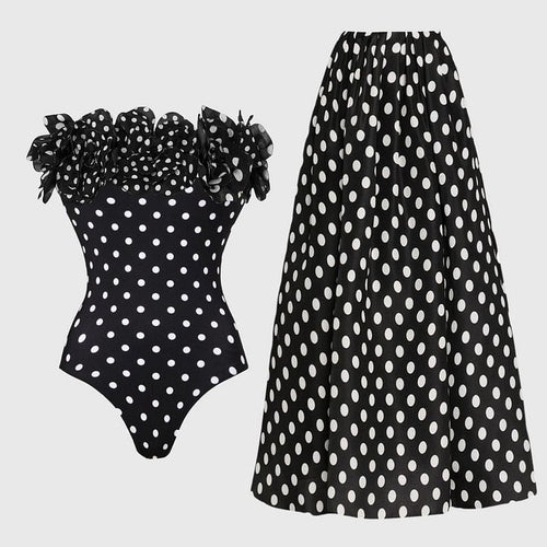 Polka Dot One Piece Swimsuit Women Vacation Beach Set