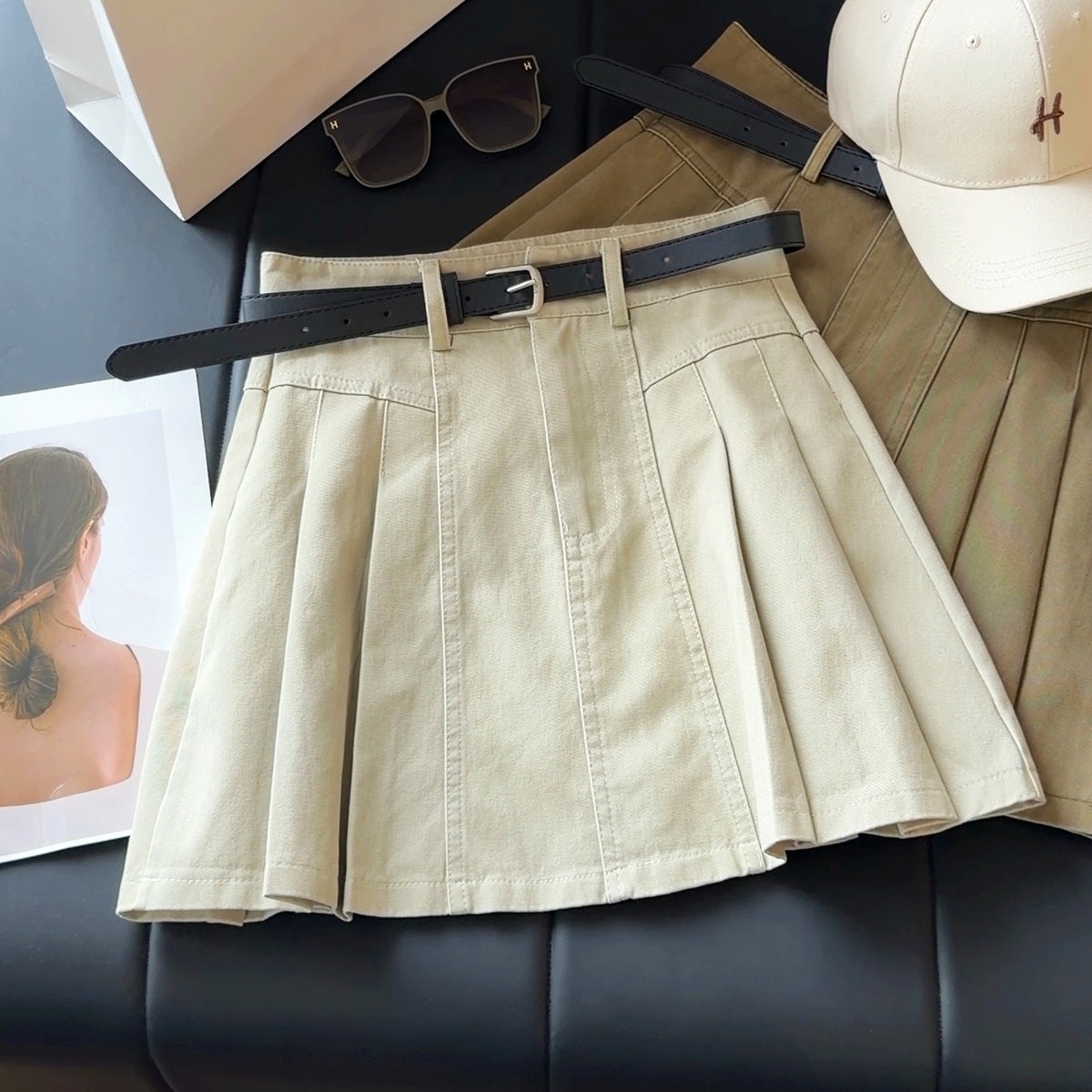 High Waist A line Pleated Skirt Women Summer Slimming All Matching Sheath Exposure Proof Skirt