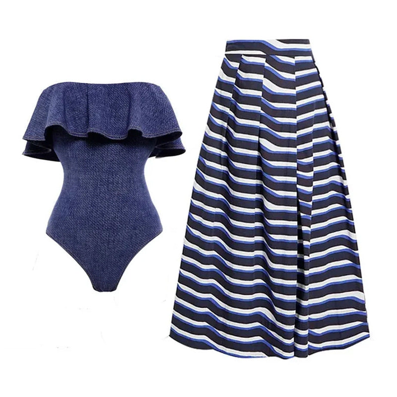Bella Mia One Piece Swimsuit Women Beach Vacation Skirt Swimsuit — detail and construction